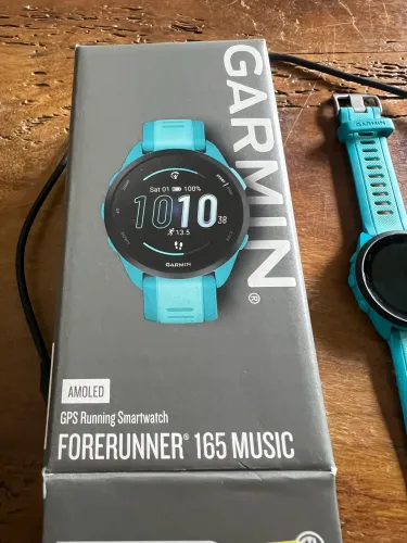 Garmin Forerunner 165 Music (Cor: Azul Turquesa / Aqua) - Praticamente Novo!