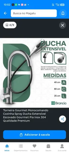 Torneira Gourmet Monocomando Cozinha Spray Ducha Extensível Pia Inox