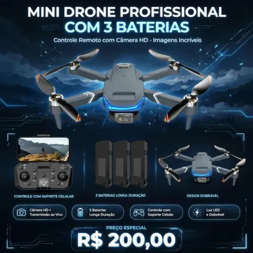 Mini Drone Profissional Com Controle Remoto Com 3 Baterias