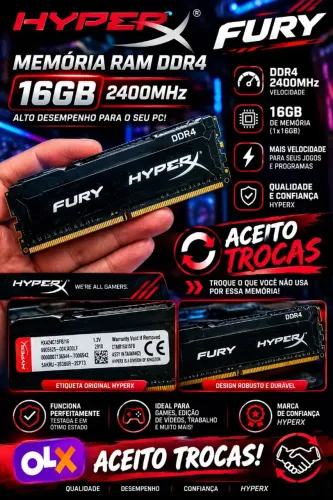 Memória RAM Hyper Fury DDR4 preto 16GB ( Aceito trocas)