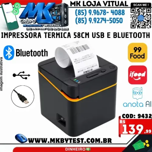 Impressora Termica 58cm USB e bluetooth