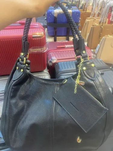Bolsa Feminina de Ombro Preta com Alça Trançada + Carteira/Porta-Moedas