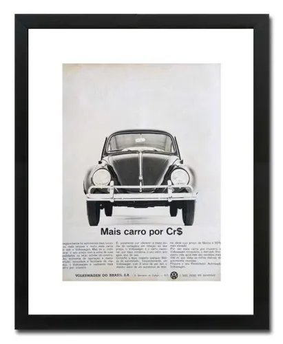 Fusca 1200 dos anos 60 - Quadro decorativo com propaganda original de revista