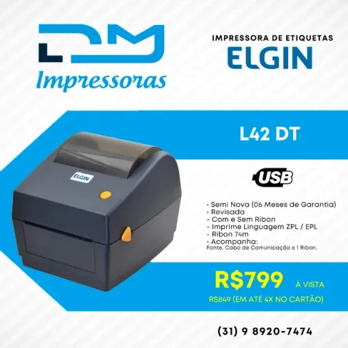 Impressora Térmica de Etiquetas Elgin L42 Pro DT - 6 Meses de Garantia