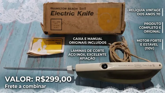  RARIDADE: Faca Elétrica Vintage Hamilton Beach (Scovill) Completa - Anos 60/70
