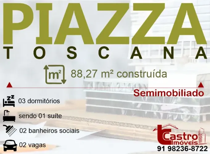 Vendo no PIAZZA TOSCANA. Apto de 3/4 com 1 suíte. 2 vagas. Semimobiliado. P004