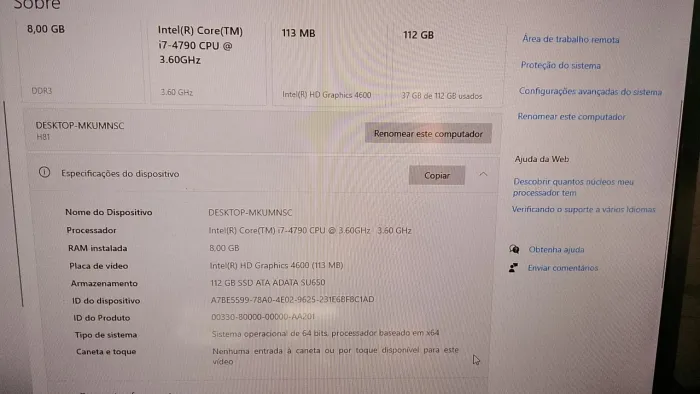Promoção CPU core i7 quarta geração 3.60 GHz com SSD 120.gb 8 gigas de memória