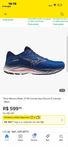 Tênis Mizuno Rider 27 M Corrida Azul Escuro E Laranja - Masc