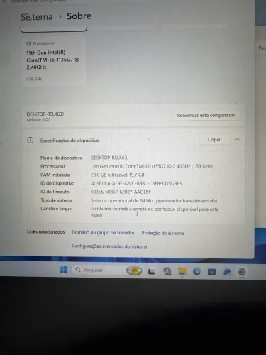 Notebook Dell latitude 15 3520 11th 256gb 20gb ram 128gb vídeo novo