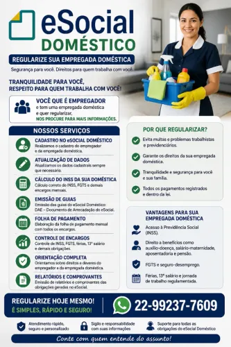 Serviços e-social empregada doméstica, cadastro atualizações