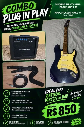 Combo plug in play - Guitarra Eagle + Amplificardor + cabo + correia