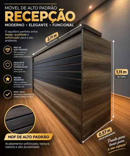 BALCÃO DE RECEPÇÃO MDF ALTO PADRÃO - MODERNO E EM EXCELENTE ESTADO