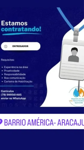 Vaga de emprego para entregador de água e gás 