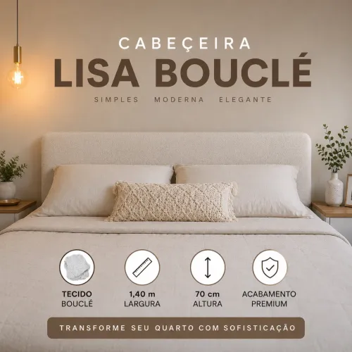 Cabeceira Casal 1,40 Bouclé Off White Moderna 70 cm