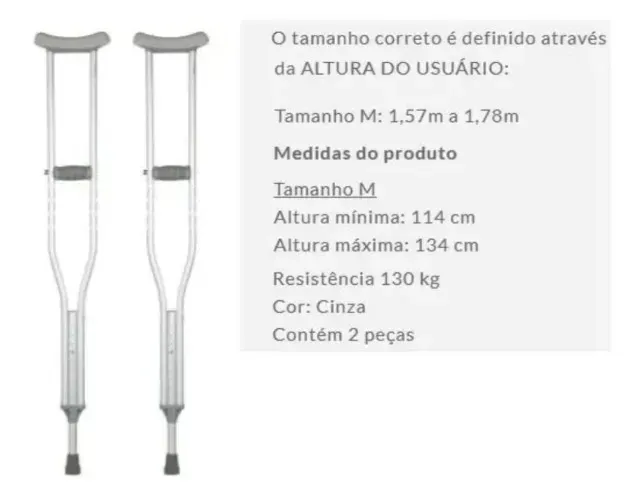 PAR DE MULETAS AXILAEM ALUMÍNIO REGULÁVEL 130 KG - MARCA MERCUR