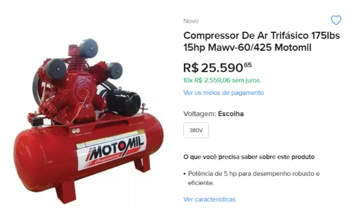 Compressor de Ar Motomil  MAWV 60/425 15 HP 175 LB