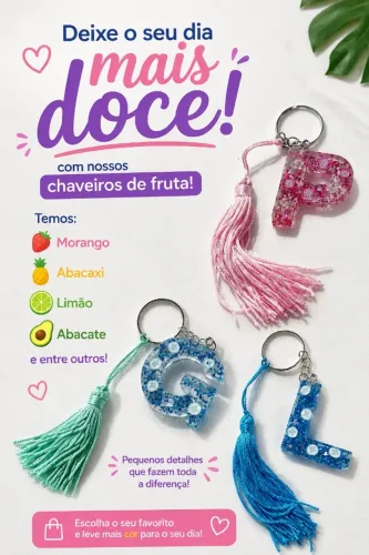 Chaveiro de Fruta em Resina Artesanal | Morango, Abacaxi, Limão, Abacate 