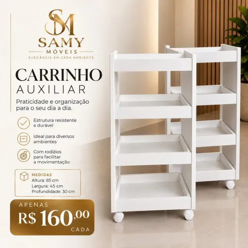 Carrinho Branco 4 Prateleiras