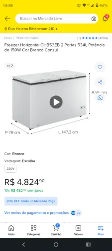 Freezer Consul 534l 220v novo