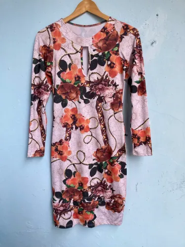 Vestido Feminino Rosa Estampado, Tam M (Novo)