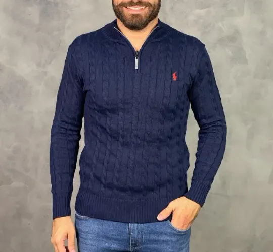 Suéter Polo Ralph Lauren Tricô Trançado com zíper - Tam. GG