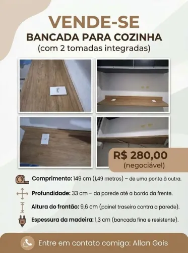 Bancada de Cozinha com 2 Tomadas