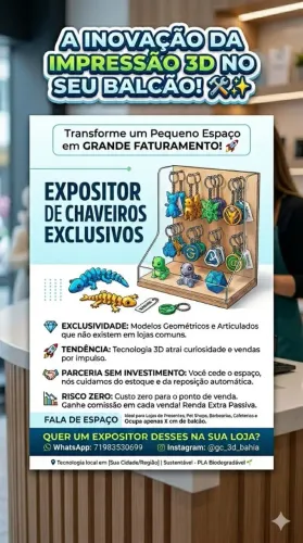 Parceria para Lojas: Expositor de Chaveiros 3D Consignado - Renda Passiva
