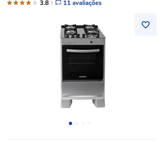 Fogão suggar Neo Glass 4 bocas inox com mesa de vidro.