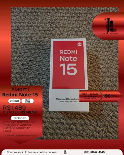 REDMI NOTE 15, 256GB, 8GB RAM, LACRADO, EXCLUSIVO!