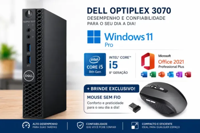 PC Mini Dell Optiplex 3070 I5 8ª Geração 8gb Ddr4 Ssd 500gb Wifi - (Recondicionado)