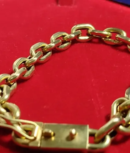Pulseira Cadeada Ouro 18 Kilates Masculino Peso 10.66 Gramas 21 Cm 6 mm Oco