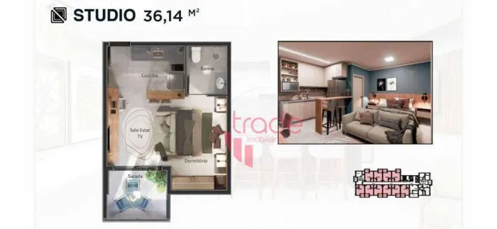 Apartamento tipo Studio à Venda de 01 Quarto sendo Suíte no Bairro Ribeirânia em Ribeirão