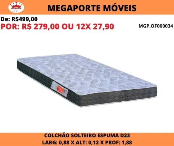 COLCHÃO DE SOLTEIRO ESPUMA D23