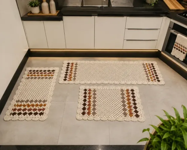 Jogo de passadeiras de cozinha com 3 peças em crochê