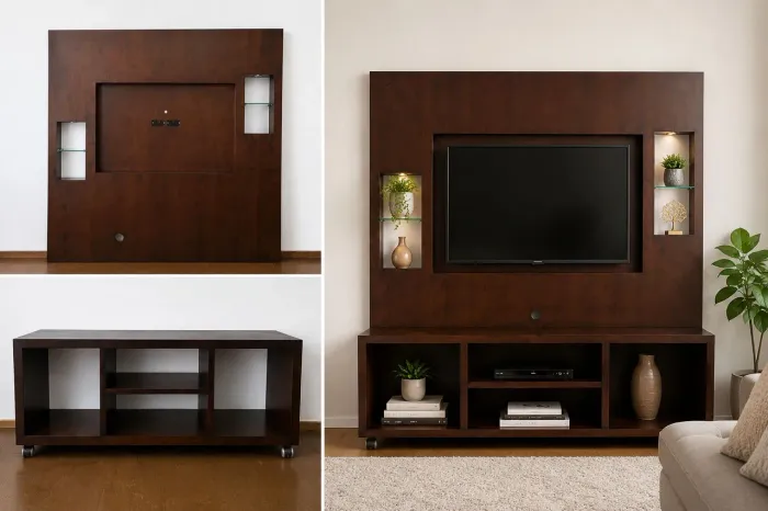 Painel de TV com rack em imbuia
