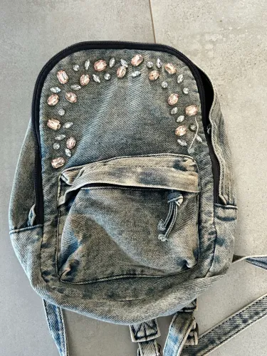 mochila jeans zara com pedrarias