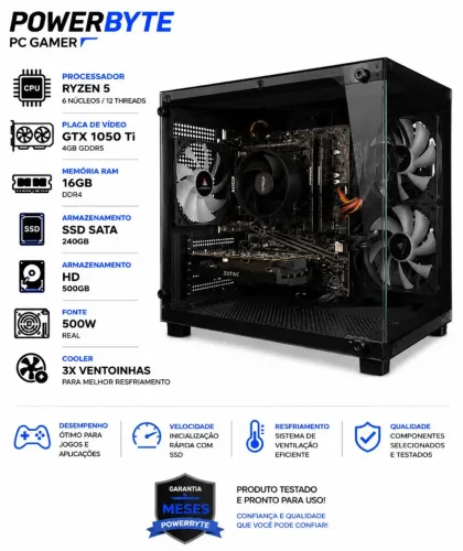 Pc gamer com ryzen 5 e GTX 1050ti novo
