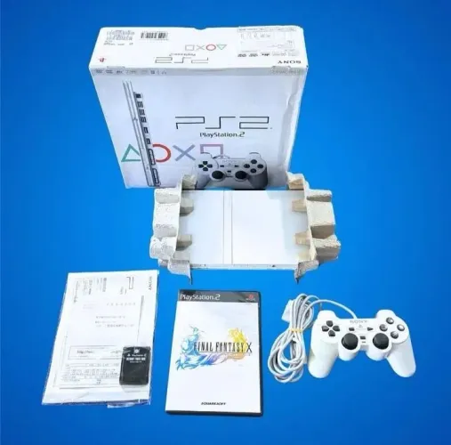 PlayStation 2 slim branco na caixa