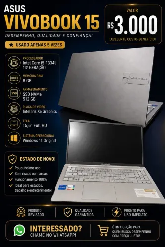Notebook Asus Vivobook 15 i5 13ª Geração | 8GB RAM | SSD 512GB