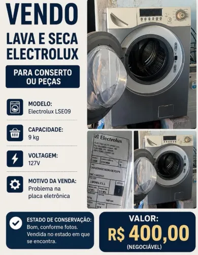 VENDO LAVA E SECA ELECTROLUX 9KG - PARA CONSERTO OU PEÇAS