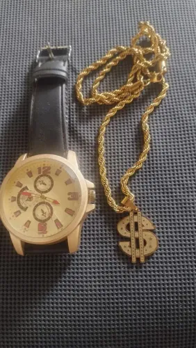 Kit relógio mais Corrente aço inoxidável pegar havan ou posto Canaã