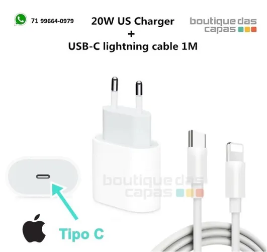 Carregador + cabo Para iPhone 8 xr 11 12 13 Pro max usb c Tipo C 20w turbo + Cabo 