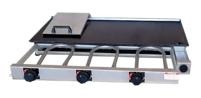 Chapa De Lanches Porções 80x40 Com 3 Queimadores + Prensa