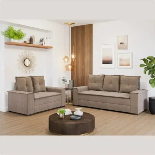 Estofado Barcelona em Veludo - Sofá de 2x3 Lugares