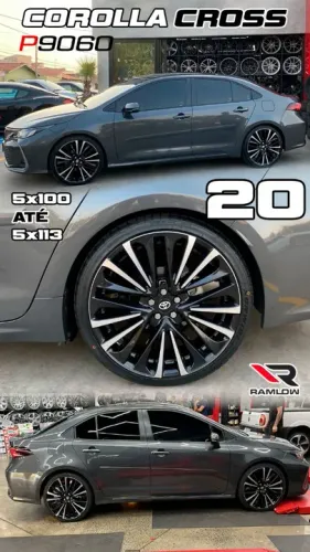 Rodas Corolla Cross aro 20 preta com diamantado 5x100 e 5x114