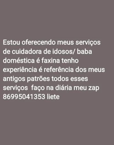 Babá cuidadora de idosos  é diárias faxina 