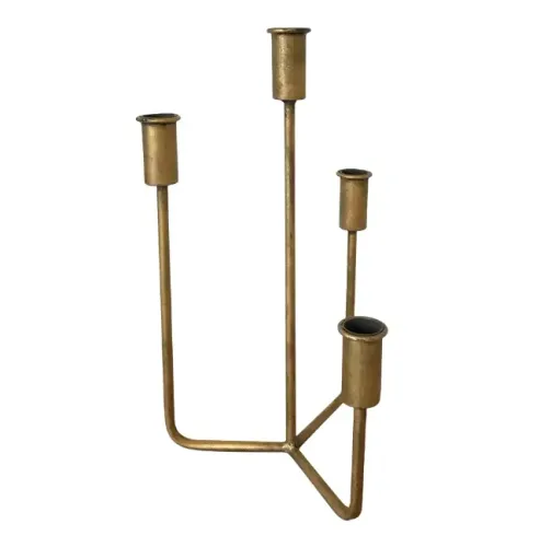 Castiçal Porta 4 Velas Decorativo Dourado Ouro Velho Em Metal