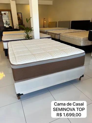 Cama de Casal - Base Box + Colchão Seminovo Top - ENTREGAMOS