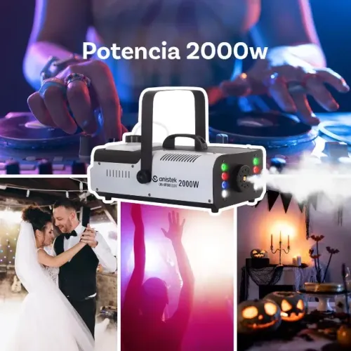 Kit Maquina De Fumaça 2000w Canhão 8 Led Rgbw Controle Remoto Sem Fio Alcance Fumaça 3 Met