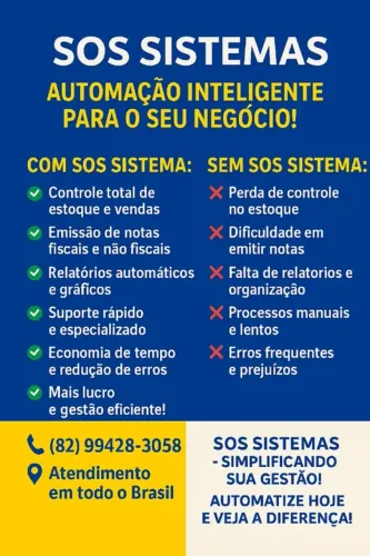 SOS SISTEMAS AUTOMAÇÃO PDV IMPLANTAÇÃO GRATÍAS SÓ MENSALIDADE NO VALOR DE 160,00 REAIS